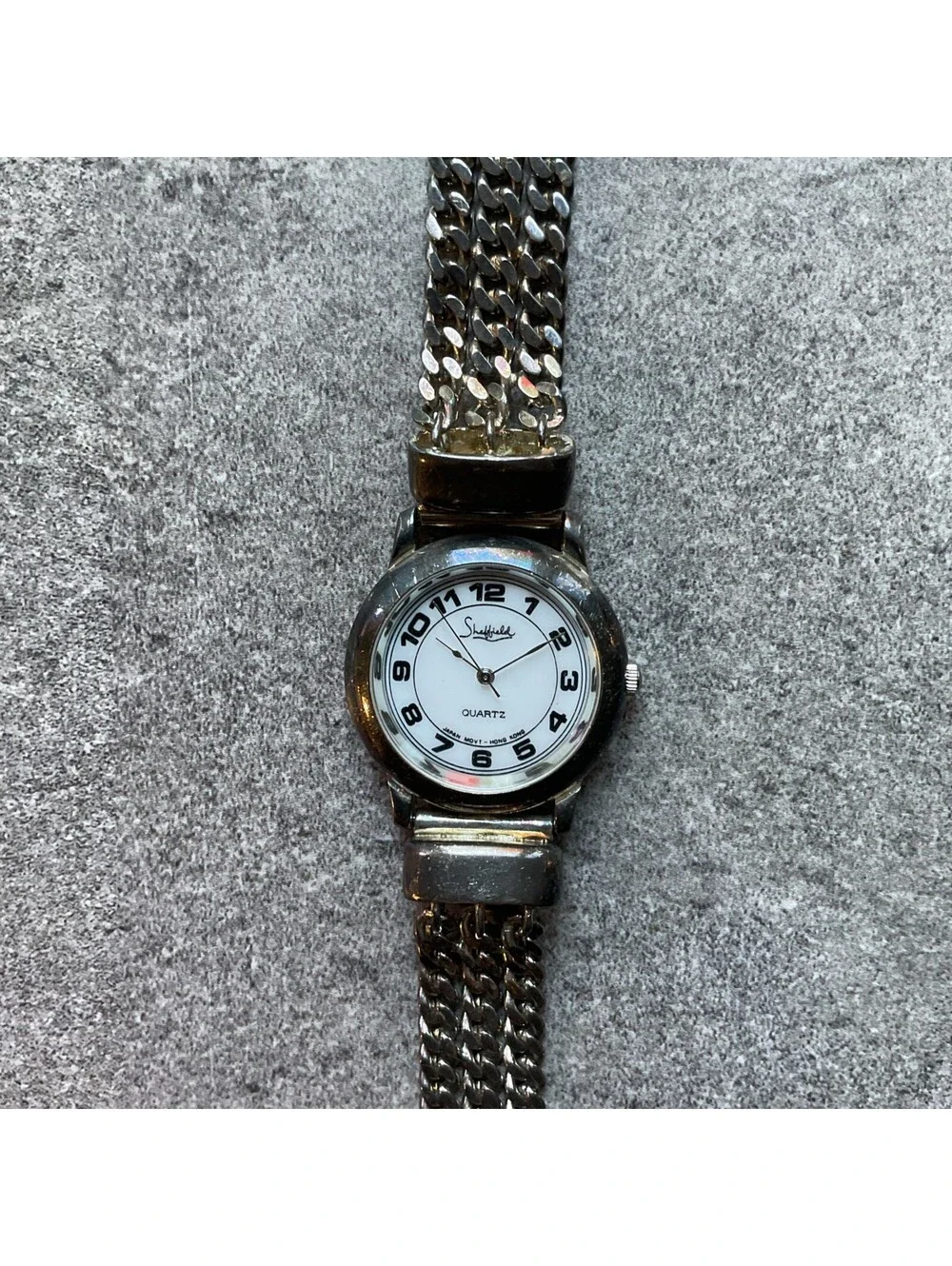 Vintage Sheffield Womens Watch 31mm Silver Plated Case & Band White Dial A21